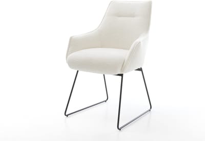 Gestoffeerde-stoel Alja-Flex met armleuning slipframe zwart bouclé zacht beige pocketveer kern