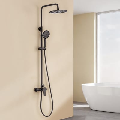 Auralum Max Regendouche met Douchekranen - Doucheset - 10 inch Douchekop - Handdouche met 3 standen - Regendoucheset - Rond Design - Verstelbare Hoogte 93-130 cm - Zwart