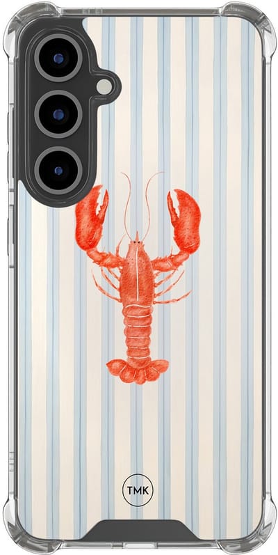 Shockproof hoesje geschikt voor Samsung Galaxy S25 FE - Kreeft - Schokbestendig - Verhoogde randen - TPU case - Extra Sterke Back Cover - Gestreept - Transparant, Blauw