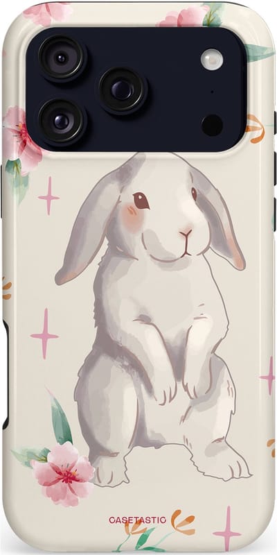 Casetastic hoesje geschikt voor Apple iPhone 17 Pro Max - MagSafe - Dubbellaagse bescherming - Klein konijntje - Fashion Case - Lichtgrijs Crème