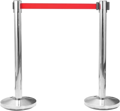 Paaltjes met band - Afzetpaaltjes set - Publiek organiseren - Roestvrij staal - 4 stuks - Zilverkleurig