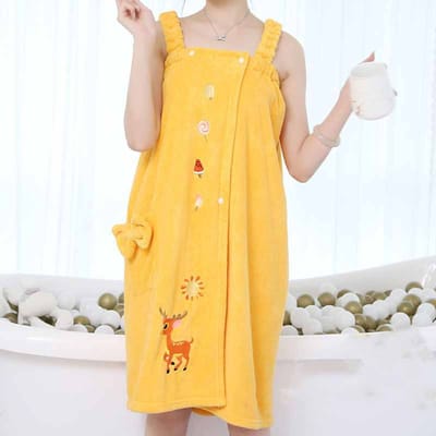 Dames Badhanddoek Cartoon Badjas Dragen Sling Badrok Microvezel Verdikking Zacht Absorberend Strandlaken Badhanddoek geel