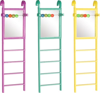 Flamingo - Vogelaccessoire Ladder met spiegel en kralen - Roze - 6 x 2.5 x 20 cm