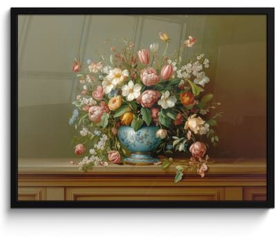 Poster in lijst - Fotolijst 70x50 cm - Posters - Vaas - Pastel - Kleuren - Bloemen - Posterlijst zwart - Decoratie - Wanddecoratie woonkamer - Muurdecoratie slaapkamer