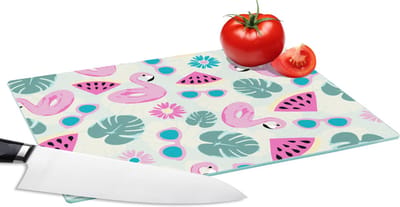 Glazen Snijplank - 28x20 - Zomer - Patroon - Flamingo - Monstera - Snijplanken Glas