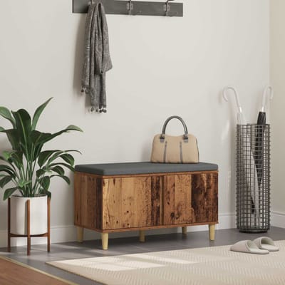 vidaXL - Hallenbank - Oudhout - 80 - x - 38 - x - 46 - cm - Geengineerd - Hout - en - Stof