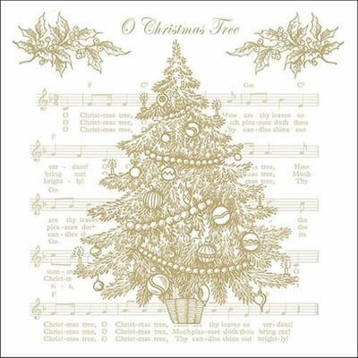Ambiente kerst thema servetten - 20x st - 33 x 33 cm - wit/goud - muziek - kerstboom
