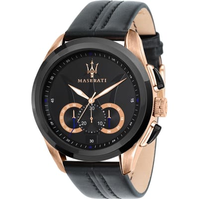 Maserati Traguardo Zwart Leer Zwart Heren Kwarts Chronograaf R8871612025 zwart