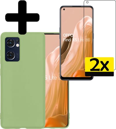 Hoesje - Met 2x Screenprotector - Geschikt voor OPPO Find X5 Lite - Sterk & Shockproof - Back Cover - Siliconen Case - Telefoon Hoes - Telefoonhoesjes - Groen