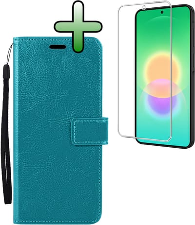 Hoesje Met Screenprotector - Geschikt voor Samsung Galaxy A27 - Luxe Pasjeshouder - Bookcase Portemonee - Flip Case - Kunstleer Book Case - Flipcase - Book Cover - Walletcase - Portemonneehoes - Turquoise