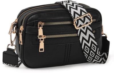 TAN.TOMI Dames Schoudertassen, Crossbody Tas, Crossbodytassen voor Dames met Verstelbare - Afneembare Brede Band - Zwart
