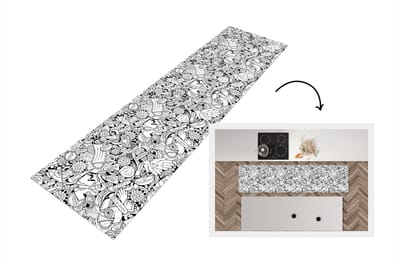 Keukenloper - Loper keuken - Patroon - Corona - Zwart Wit - 200x50 cm - Keukenloper vinyl