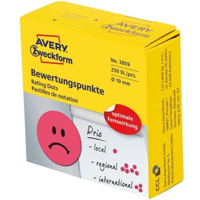 Beloningssticker Avery smiley - Ø 19 - rood - boos gezicht - 250