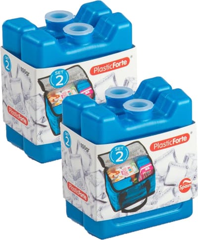 Plasticforte 100 grams koelelementen - 4x stuks - 8 x 7.5 x 2.3 cm - blauw - kunststof - met sneeuwvlokken print