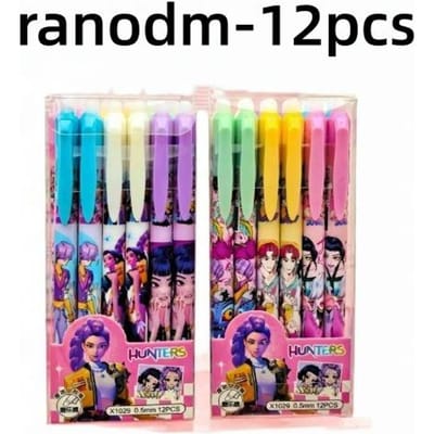 Hoge Kwaliteit 24 stuks Kpop Demon Hunters 0.5mm Uitwisbare Gel Pen - Navulbaar en Intrekbaar Zwarte Inkt Wrijvingspen voor Schoolkantoorartikelen