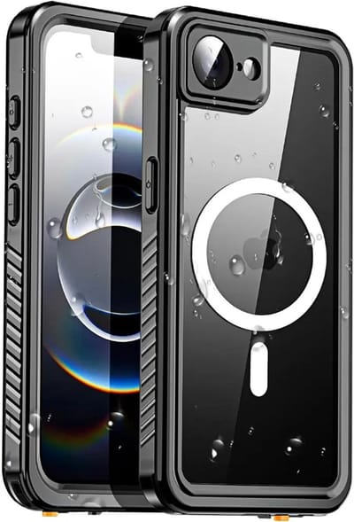 SBG Outdoor Case Waterdicht Hoesje geschikt voor Apple iPhone 17e / 16e | Compatibel met MagSafe / Qi2 | Onderwater tot twee meter | Antislip greep | IP68-gecertificeerd | Transparant/Zwart