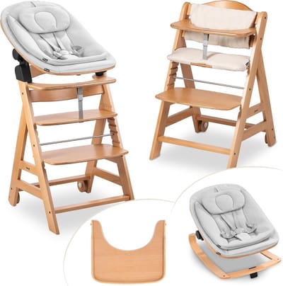 Houten Kinderstoel - Meegroeistoel Baby - Vanaf Geboorte - Incl. Newborn Set - 58 x 48 x 79 cm - Naturel