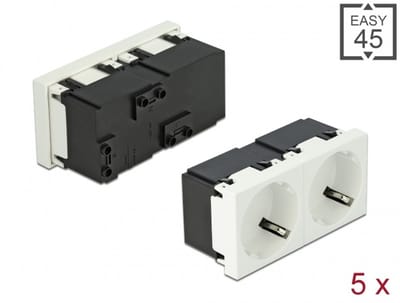 Delock Easy 45 Grounded Power Socket 2-way with a 45° arrangement 45 x 45 mm 5 pieces