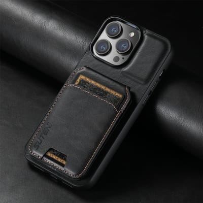 SUTENI Étui de luxe en cuir porte-cartes portefeuille avec support pour iPhone 16 15 14 13 12 11 Pro Plus Max X Xs XR For iPhone 16Pro black