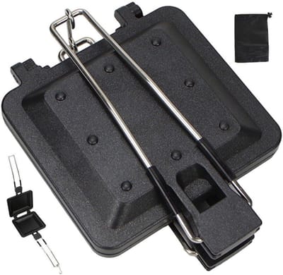 Sandwich Pan - Tosti IJzer - Ontbijt Maken - Dubbelzijdig Grillen - 33cm Uitgeklapt - Zwart