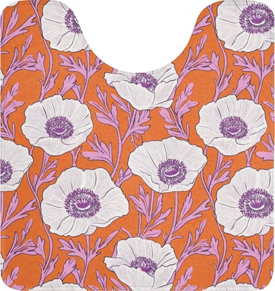 WC mat met uitsparing 55x60 cm - Antislip - Bloemen - Grafisch - Oranje - Toiletmat met uitsnijding - Vloermat - Douchemat - Toilet tapijt - Toiletmatten
