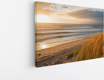 Saammp Canvas Schilderij - Zonsondergang - Strand - Zee - Duinen - 45x30 - Foto op canvas - Wanddecoratie - muurdecoratie Woonkamer - Slaapkamer decoratie - Canvas Print