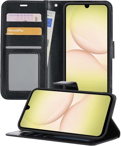 Hoesje - Met Pasjeshouder - Geschikt voor Samsung Galaxy A17 - Luxe Bookcase Portemonee - Flip Case - Kunstleer Book Case - Flipcase - Book Cover - Walletcase - Portemonneehoes - Telefoonhoesjes - Zwart