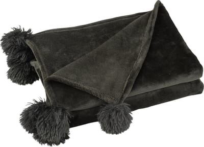 J-Line plaid Pompom - polyester - zwart - 170 x 130 cm