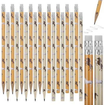 SnelShoppen - Houten Paardenpotloden met Gum - 20 Stuks - Perfect Voor Verjaardagsfeestjes, School, Creatief Schrijven, Paardenliefhebbers - Gekleurde