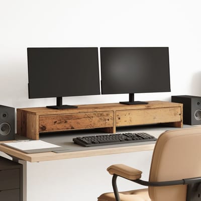 vidaXL - Monitorstandaard - met - lades - 100x27x15 - cm - hout - oud - houtkleurig