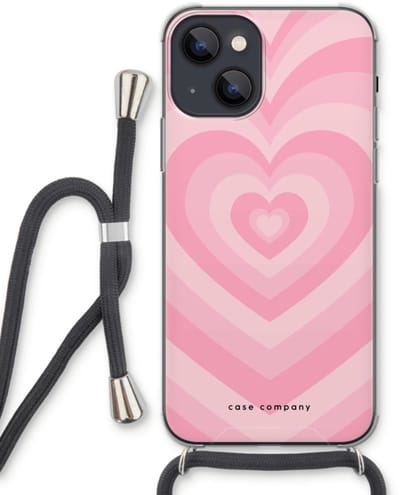 Case Company® - Hoesje met koord geschikt voor iPhone 13 hoesje met Koord - Hart Roos - Telefoonhoesje met Zwart Koord - Bescherming aan alle Kanten en Over de Schermrand