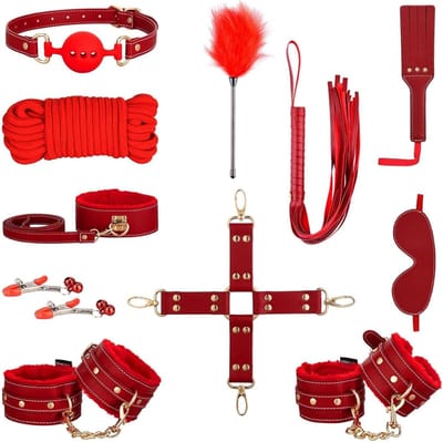 BDSM Extreme - Sex Toys voor Koppels - Seksspeeltjes voor Koppel - Zweepje Seks - Shibari Touw – Shibari – Bondagesets - Sexspeeltjes voor Koppels - Couple Games – Bondagesets – Boeienset, Extreem BDSM, Handboeien, Tepelklemmen, etc - Rood
