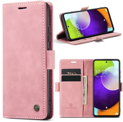 Geschikt Voor Samsung Galaxy A23 Hoesje - Solidenz Urban Bookcase A23 - Telefoonhoesje A23 - A23 Case Met Pasjeshouder - PU Leren Hoes - Draadloos Opladen - Roze