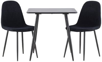 Polar eethoek tafel 75x75cm en 2 teddy stoelen zwart.