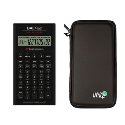 TI-BA II Plus incl. WYNGS Beschermhoes Zwart - Financiële Rekenmachine - Basis Pakket