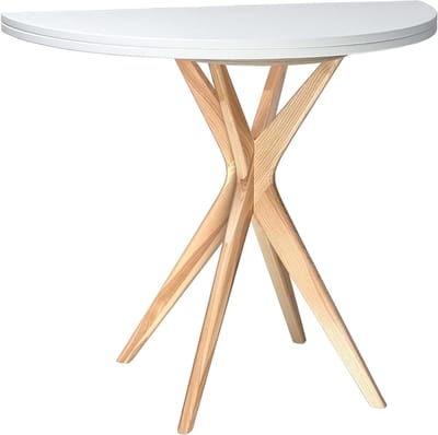 Halfronde Tafel - Uittrekbare Keukentafel - Kleine Ruimtes - Veranderbaar Vorm - 100 cm Diameter - Wit