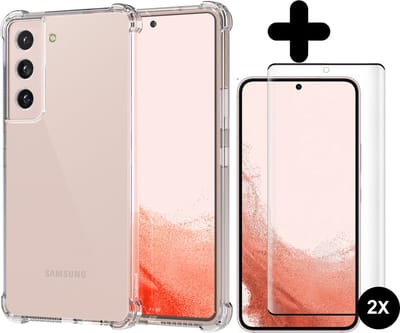 Hoesje geschikt voor Samsung S22 case hoes transparant - 2x screenprotector - extra sterk beschermglas