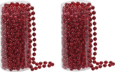 Kralenslinger - 2x - rood - kunststof - 8 meter - kerstboomversiering - kerstversiering - kerstslingers