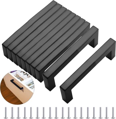 Famanu - 10 Stuks 192 mm Mat Zwarte Deurgrepen Meubelgrepen, Modieus Roestvrij Staal, Vierkante Handgrepen, Kastgrepen, Herbruikbaar, voor Keuken, Laden, Kast, Meubels