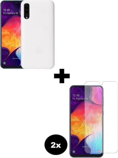 Hoesje - Met 2x Screenprotector - Geschikt voor Samsung Galaxy A50 - Sterk & Shockproof - Telefoon Hoes - Back Cover - Siliconen Case - Telefoonhoes - Wit