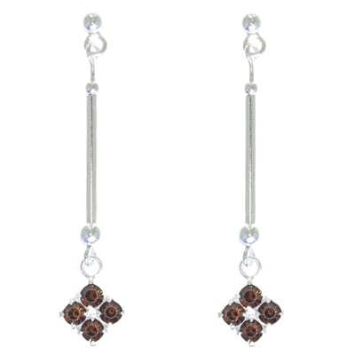 Behave – Oorbellen – 925 Sterling Zilveren langwerpige Oorstekers met Bruine Kristal steentjes