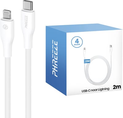 Oplaadkabel - Geschikt voor iPhone kabel 2 meter - 4 pack - Soepel - Stevig - Wit - Phreeze