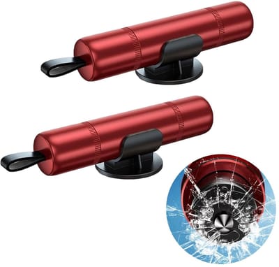 NTH products- Noodgereedschap 2-in-1 - Riemsnijder/Hamer - Glasbescherming - Autoveiligheid - Rood - Wolfraamstaal - Autoglasbreker