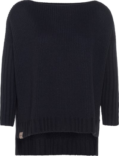 Knit Factory Kylie Gebreide Dames Trui - Trui dames winter - Pullover dames - lange mouw - Wintertrui - Damestrui - Boothals - Navy - Donkerblauw - 36/44