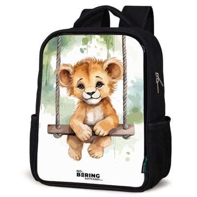 NoBoringSuitcases.com® - Rugzak zwart - Schooltas jongen & meisje - Leeuwenwelpje met schommel illustratie - Rugtas voor school - Boekentas kind - Schoolrugzak - Kinderrugzak