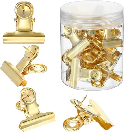 20 stuks gouden bulldogclips met spelden voor prikbord en fotobord