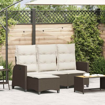 vidaXL - Verstelbare - tuinbank - met - kussens - L-vormig - poly - rattan - bruin
