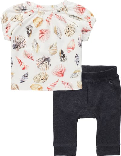 Noppies - kledingset - 2delig - broek Seaton Charcoal - shirt Madera snow white - Maat 80
