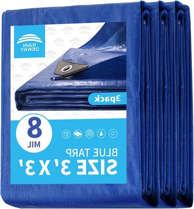 Waterdichte Tarps - Afdekzeil Polyethyleen - Bescherming Buiten - UV- en Weerbestendig - 3x3 Voet (3 Stuks) - Blauw