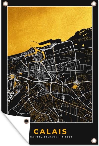 Muurdecoratie Kaart – Stadskaart – Calais - Plattegrond – Frankrijk - 120x180 cm - Tuinposter - Tuindoek